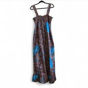 Y2K Brown and Blue Paisley Maxi Dress Size XLarge!